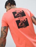 Asos Design T-shirt With Photographic Rose Back Print - Orange
