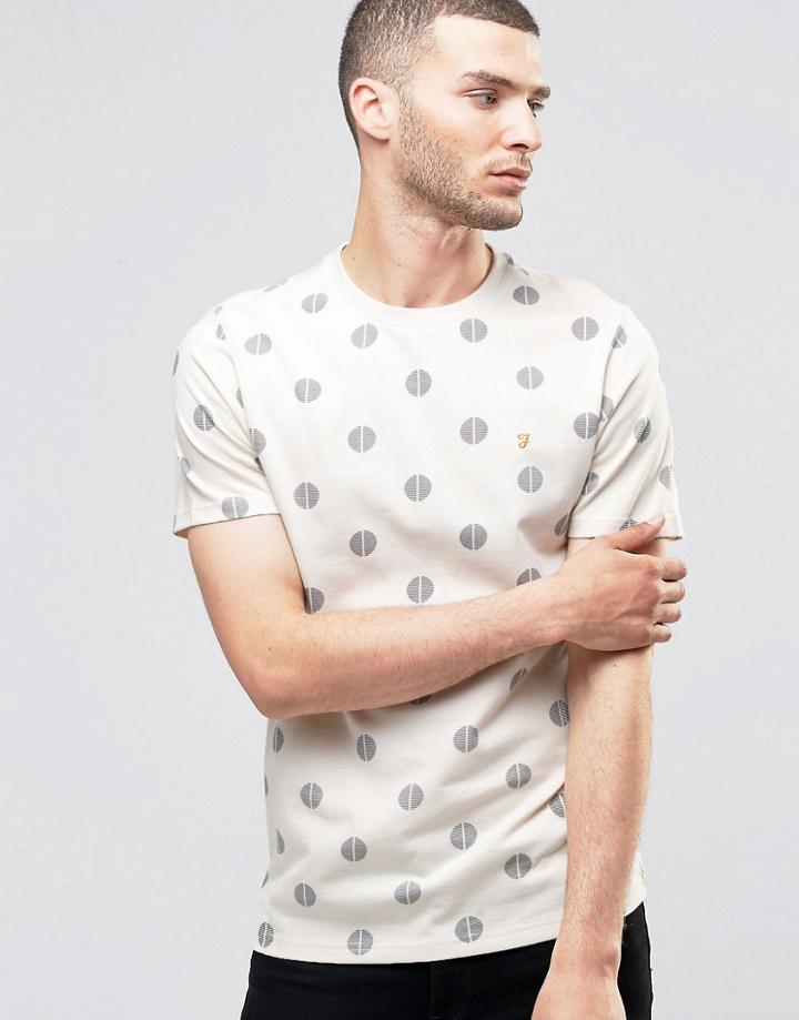 Farah T-shirt With Circle Print In Slim Fit - Cream