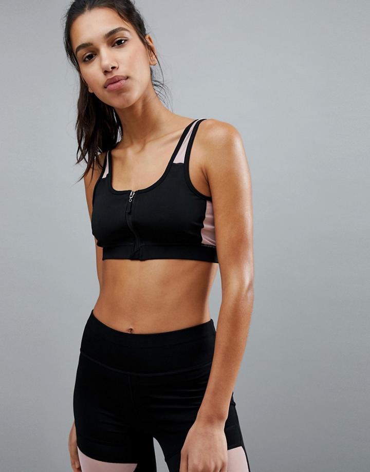South Beach Zip Front Gym Crop Top - Black