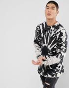 Asos Oversized Long Sleeve T-shirt With Spiral Tie Dye - Black