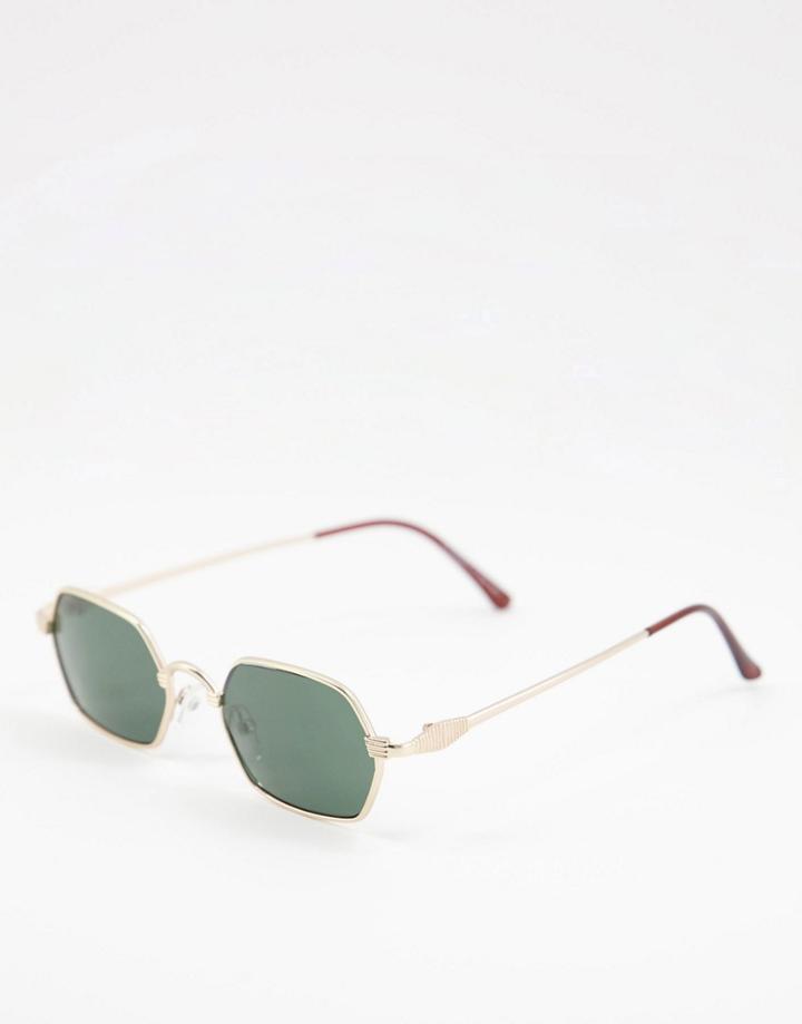 Aj Morgan Micro Rectangle Sunglasses In Gold