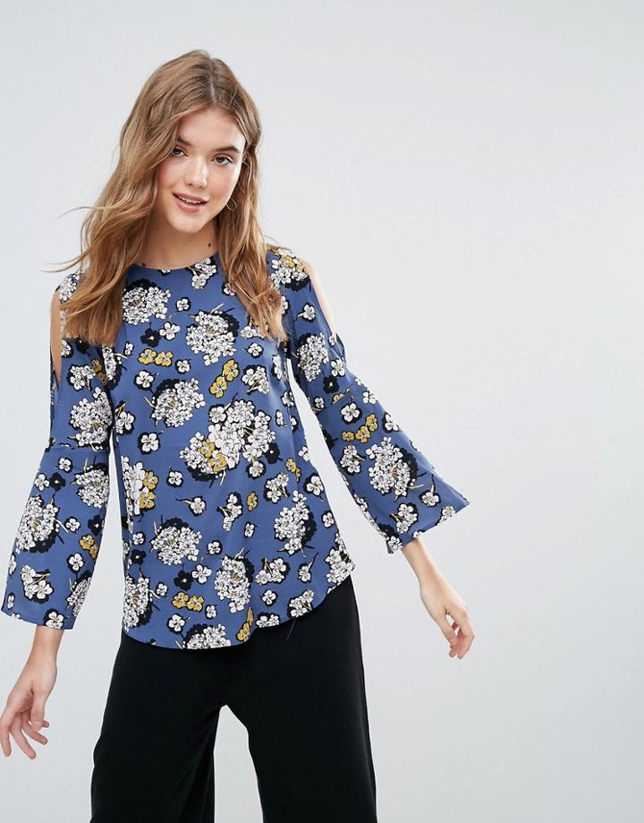 Closet Open Shoulder Floral Bell Sleeve Blouse - Green