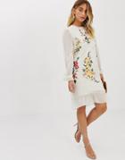 Hope & Ivy Embroidered Midi Shift Dress In Cream