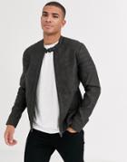 Jack & Jones Premium Biker Jacket In Faux Leather-gray