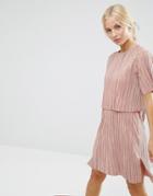 Asos Double Layer T-shirt Dress In Plisse - Pink
