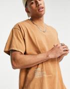 Topman Oversized Tee With 'impossible' Hem Print In Brown