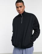 Asos Design Organic Oversized Sweatshirt With Half Zip Funnel Neck In Black