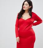 Club L Plus Sweetheart Neckline Long Sleeve Dress - Red