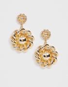 Asos Design Drop Earrings With Rope Twist Design In Gold Tone - Gold