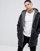River Island Oversized Shearling Jacket With Hood In Black - Black