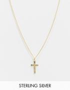 Asos Design Sterling Silver Cross Pendant Necklace In 14k Gold Plate