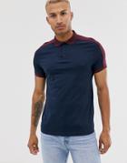Asos Design Organic Polo Shirt With Contrast Shoulder Panel In Navy