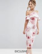 True Violet Halter Neck Midi Dress In Tonal Roses - Multi