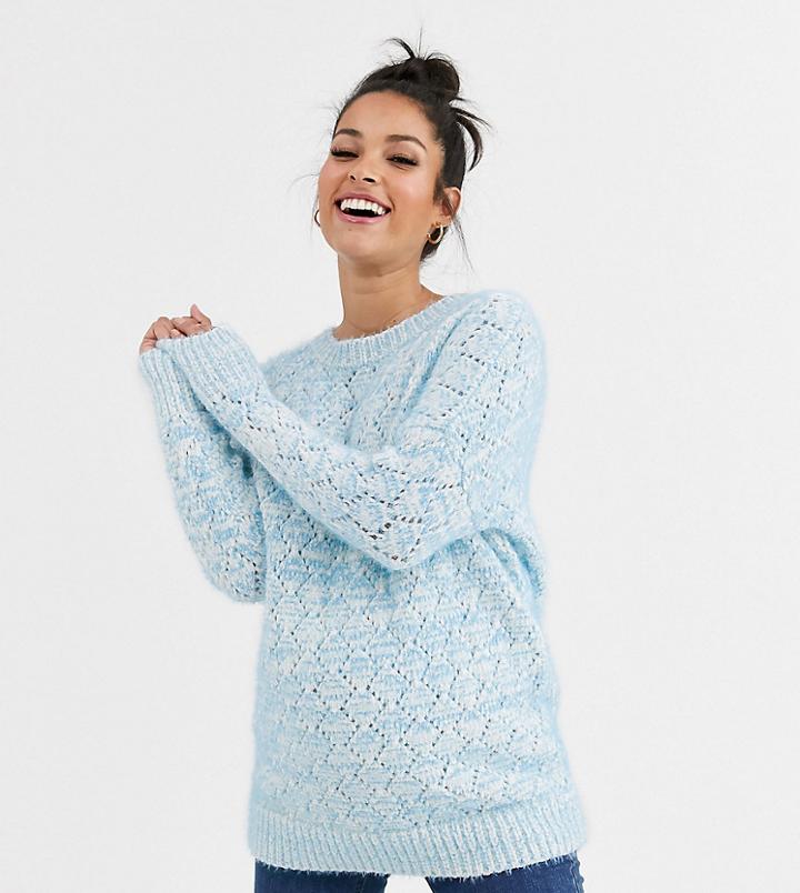 Asos Design Maternity Stitch Detail Fluffy Sweater With Tie Back-blue