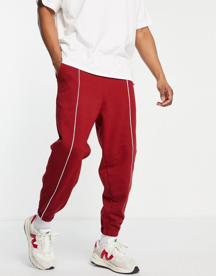 Asos Design Oversized Sweatpants With Piping In Burgundy - Part Of A Set-red