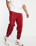 Asos Design Oversized Sweatpants With Piping In Burgundy - Part Of A Set-red