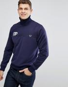 Fred Perry Fp Logo Half Zip Track Jacket In Navy - Navy