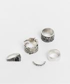 Asos Design 5 Pack Chunky Ring Set In Burnished Silver Tone