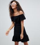Asos Design Tall Off Shoulder Sundress With Tiered Skirt - Black