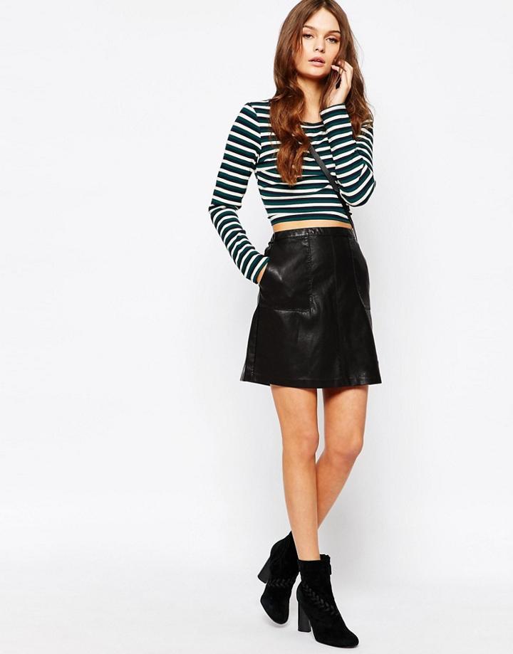 New Look Faux Leather A-line Skirt - Black