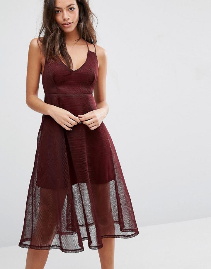 New Look Textured Mesh Midi Dress - Red