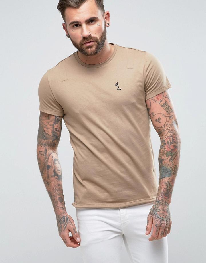 Religion T-shirt With Fish Tail Hem In Beige - Beige