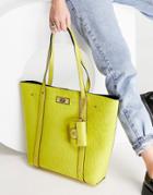 River Island Embossed Monogram Suedette Shopper Tote In Bright Yellow