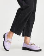 London Rebel Chunky Loafers With Chain In Lilac-purple