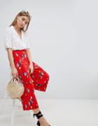Nobody's Child Plisse Wide Leg Pants In Floral - Red