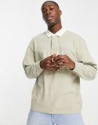 Abercrombie & Fitch Anniversary Gradient Chest Logo Long Sleeve Rugby Polo In Tan-brown
