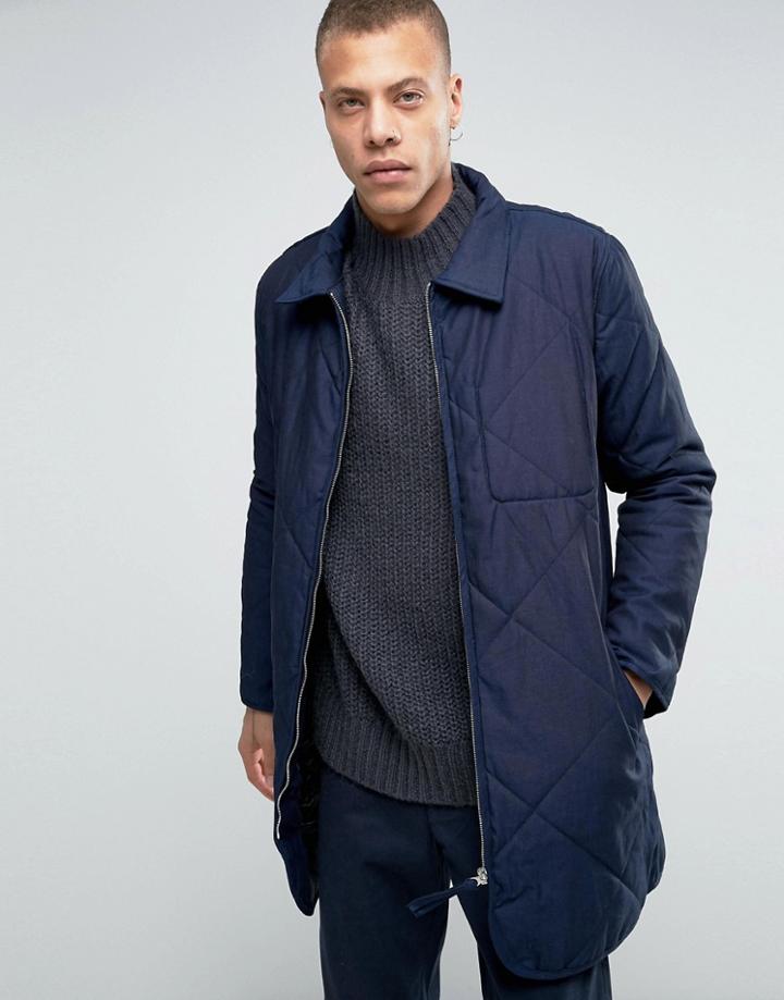 Weekday Line Quilted Longline Jacket Navy - Navy