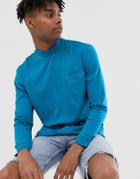 Asos Design Relaxed Long Sleeve T-shirt With Contrast Stitching And Pocket In Blue