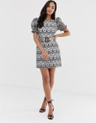 Asos Design Premium Contrast Lace Mini Dress With Buckle Belt-multi