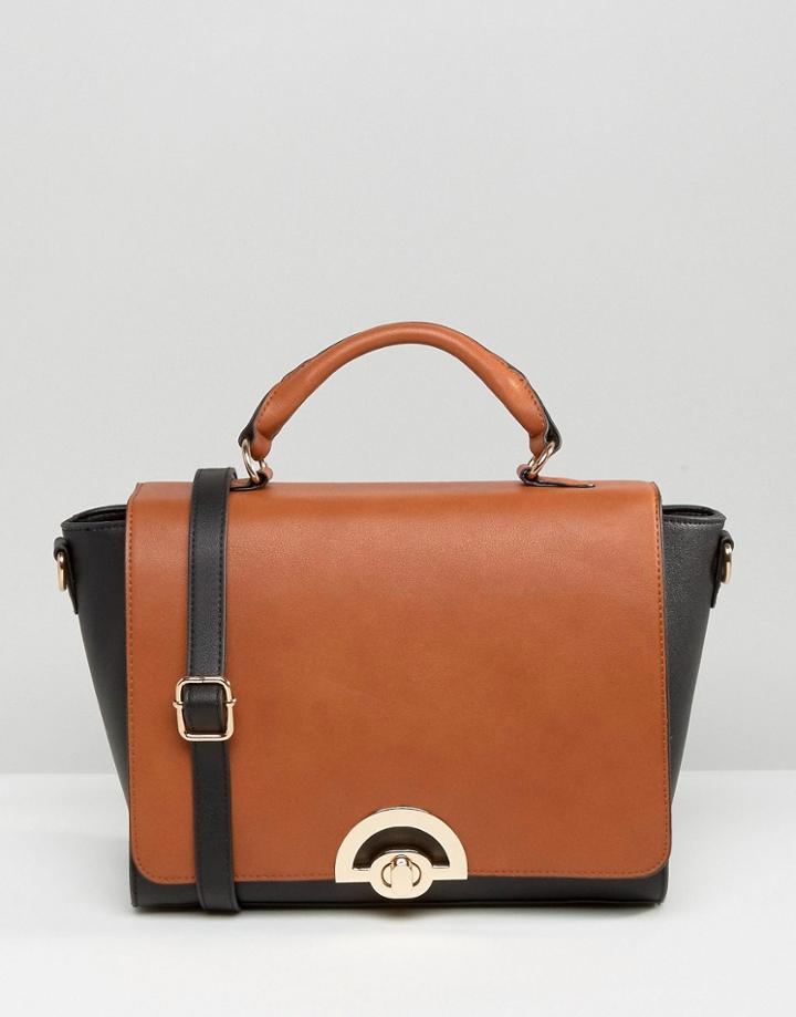 Asos Blocked Tote Bag With Metal Lock - Black