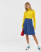 Mads Norgaard Buttondown Denim Skirt In Organic Cotton - Blue