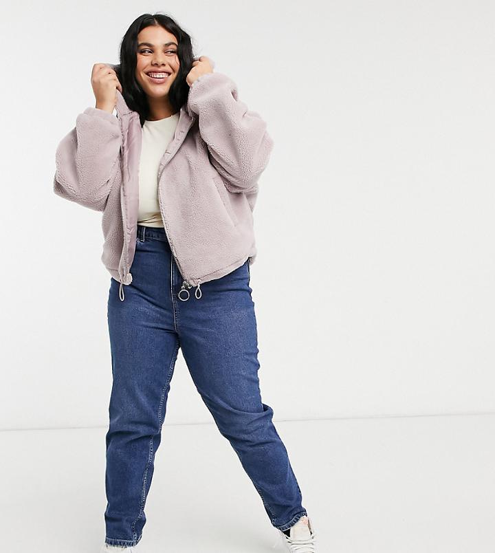 Asos Design Curve Bonded Fleece Hooded Jacket In Lilac-blues