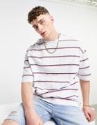 Asos Design Oversized Stripe T-shirt In Blue And Salmon - Mblue