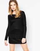 Vero Moda Long Sleeve Top With Chiffon Overlay - Black