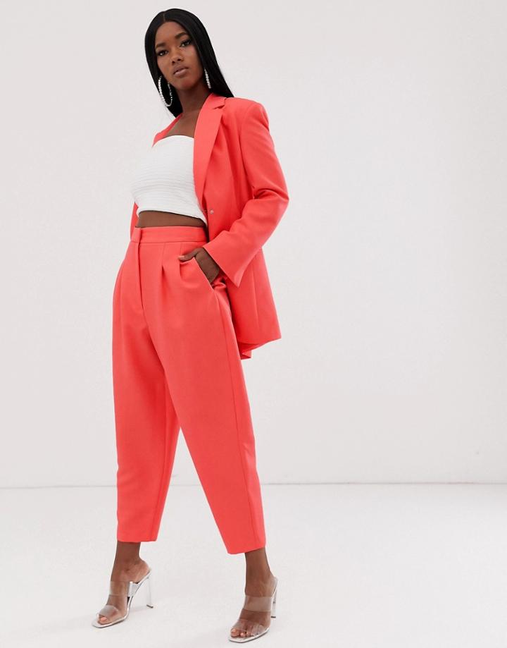 Asos Design Exaggerated 80s Tapered Suit Pants In Coral - Orange