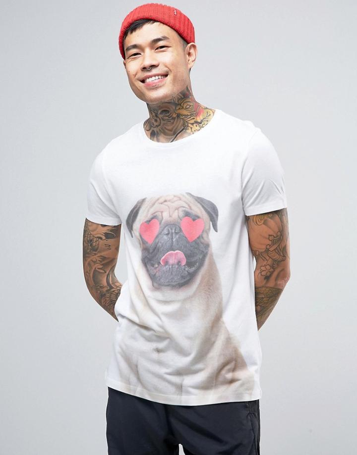 Asos Valentine's T-shirt With Pug Print - White