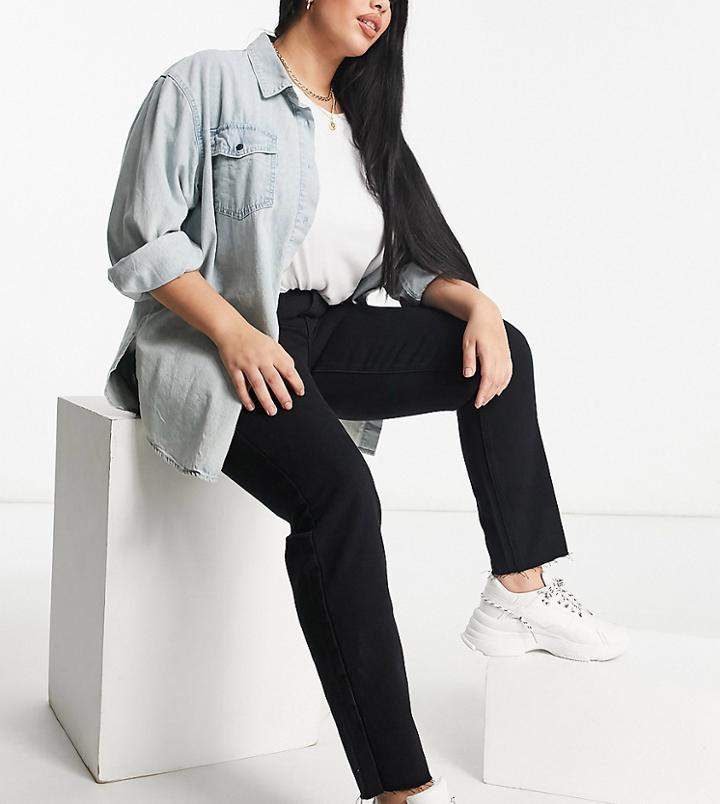 Missguided Plus Riot High Waist Mom Jean With Raw Hem In Black