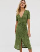 Asos Design Burnout Zebra Midi Dress With Ruched Waist - Green