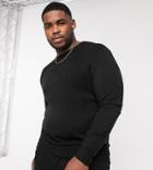 French Connection Plus Soft Touch Logo Crewneck Knit Sweater In Black