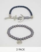 Icon Brand Beaded Anchor Bracelets In 2 Pack - Navy