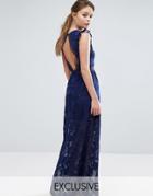 Dark Pink Burn Out Maxi Dress With Lace Cut Out Back - Navy