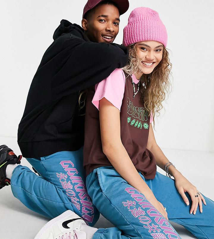 Collusion Unisex Oversized Sweatpants With Graphic Back Print In Blue - Part Of A Set-blues