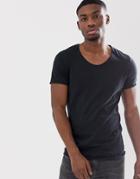 Selected Homme Scoop Neck Rolled Hem T-shirt In Black