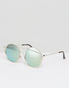 Asos High Bar Round Sunglasses With Gold Flash Lens - Gold