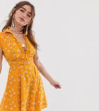 Sisters Of The Tribe Petite Button Front Mini Tea Dress In Floral - Orange