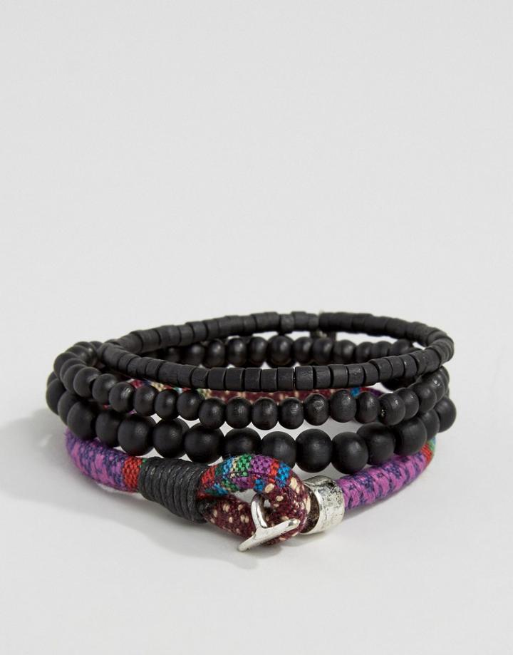 Icon Brand Beaded & Woven Bracelet Pack - Black